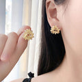 1 Pair Of French Petal Earrings For Women, Gold Hypoallergenic, Cute Crystal Small Flowers, Light Luxury Niche, Suitable For All Occasions, Gifts For Family And Girlfriend