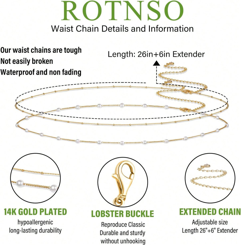 Two Fashionable New Round Bead Chain Stacked Sexy Women's Belts, Multifunctional Waist Accessories, Ideal Small Gifts For Girlfriends In Summer, Suitable For Seaside Vacations, Beach Vacations, Women's Bikini Chains, Women's Jewelry