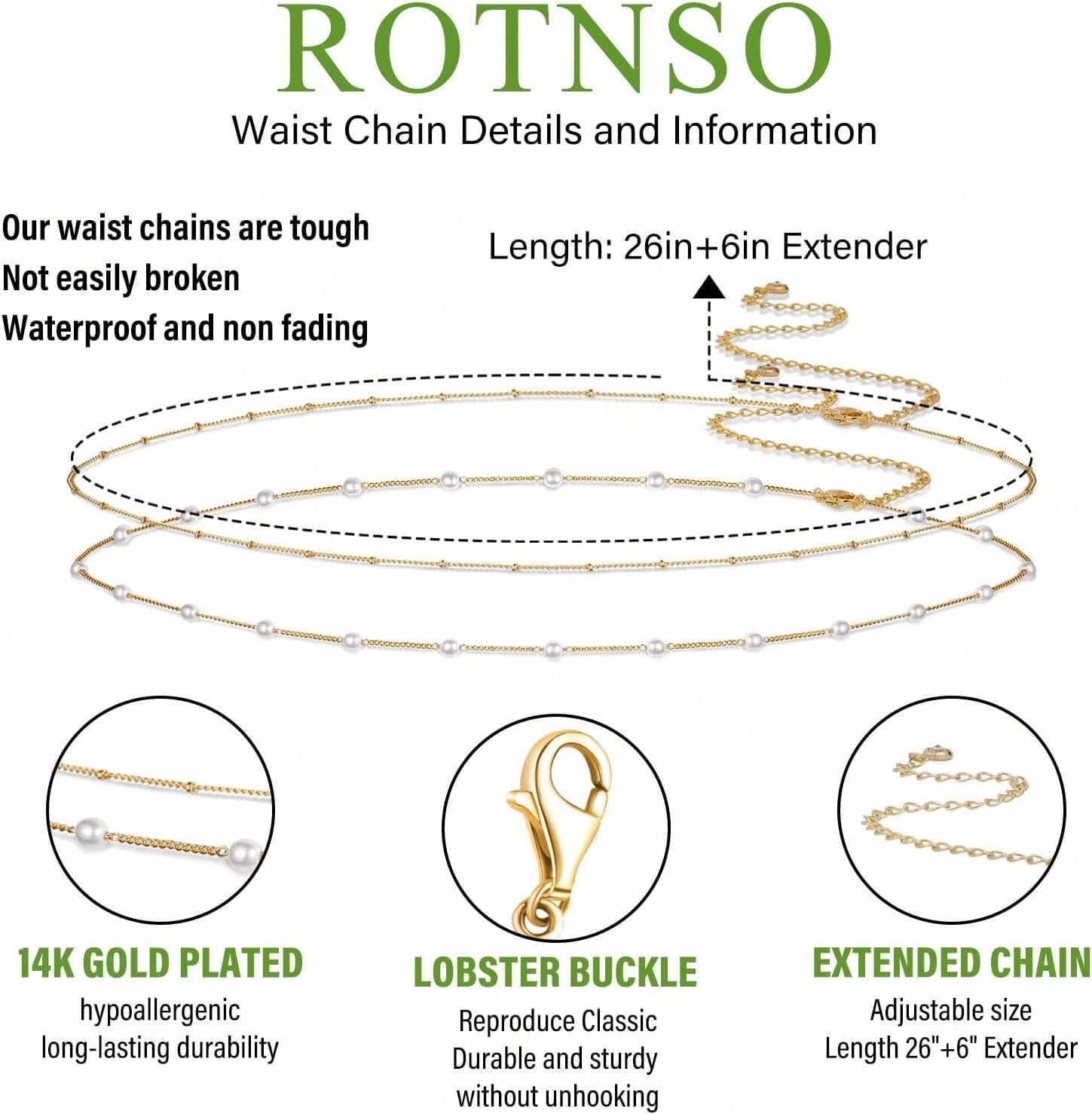 Two Fashionable New Round Bead Chain Stacked Sexy Women's Belts, Multifunctional Waist Accessories, Ideal Small Gifts For Girlfriends In Summer, Suitable For Seaside Vacations, Beach Vacations, Women's Bikini Chains, Women's Jewelry