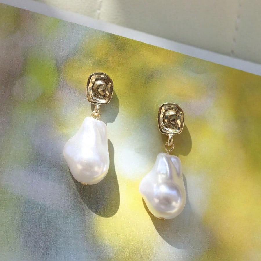 1 Pair Of Women's Pendant Baroque Pearl Earrings - Vintage Gold Rose Gold Plated Bohemian Irregular Rectangle Natural Freshwater Earrings - Bohemian Water Drop Jewelry Gift Pearl