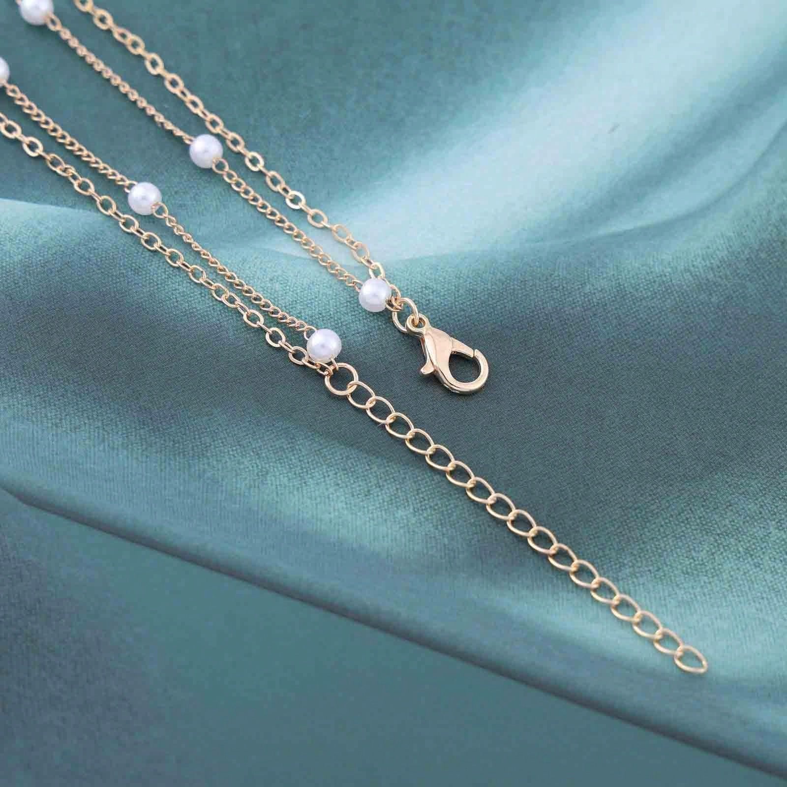 1 Piece Of Elegant Pearl Necklace Gold-Plated Double-Layer Imitation Pearl Necklace With Camellia Pendant | Minimalist And Elegant Clavicle Necklace, Suitable For Women To Wear, A Versatile Daily Jewelry Gift