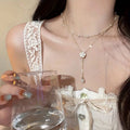 1 Piece Of Elegant Pearl Necklace Gold-Plated Double-Layer Imitation Pearl Necklace With Camellia Pendant | Minimalist And Elegant Clavicle Necklace, Suitable For Women To Wear, A Versatile Daily Jewelry Gift