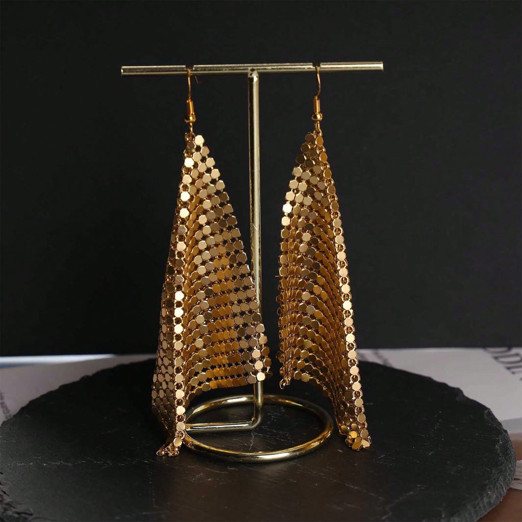 1 Pair Of Bohemian Metal Mesh Dangle Earrings Punk Gold Mesh Tassel Earrings Long Sequin Tassel Hook Earrings Lightweight Metal Mesh Earrings For Women And Girls Gift