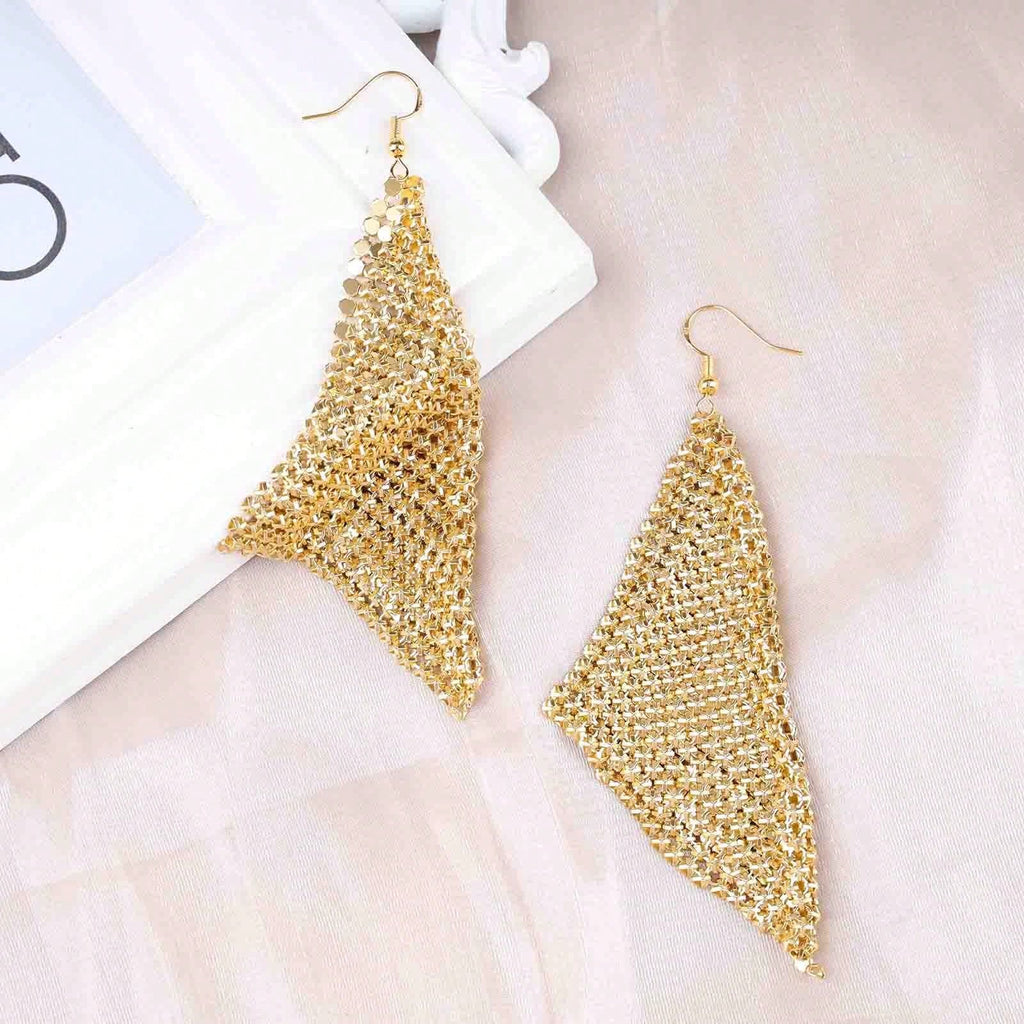 1 Pair Of Bohemian Metal Mesh Dangle Earrings Punk Gold Mesh Tassel Earrings Long Sequin Tassel Hook Earrings Lightweight Metal Mesh Earrings For Women And Girls Gift