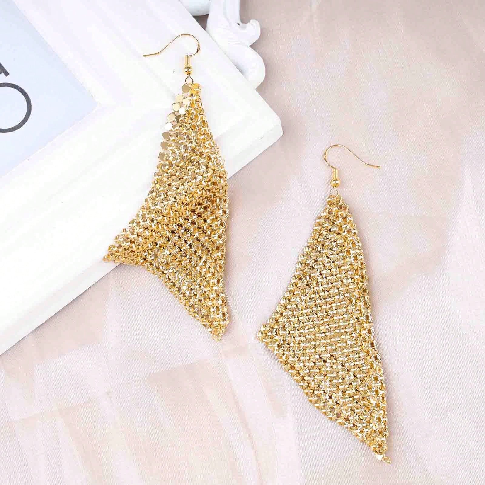 1 Pair Of Bohemian Metal Mesh Dangle Earrings Punk Gold Mesh Tassel Earrings Long Sequin Tassel Hook Earrings Lightweight Metal Mesh Earrings For Women And Girls Gift