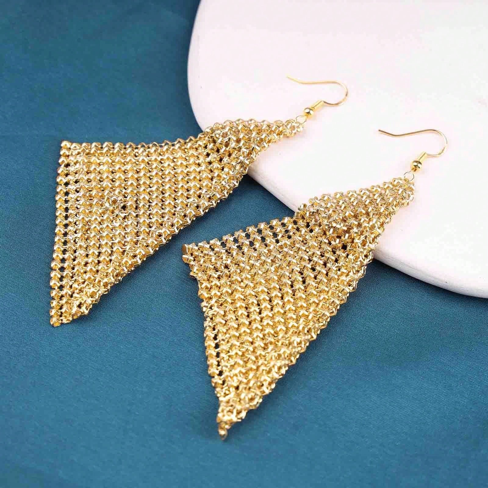 1 Pair Of Bohemian Metal Mesh Dangle Earrings Punk Gold Mesh Tassel Earrings Long Sequin Tassel Hook Earrings Lightweight Metal Mesh Earrings For Women And Girls Gift