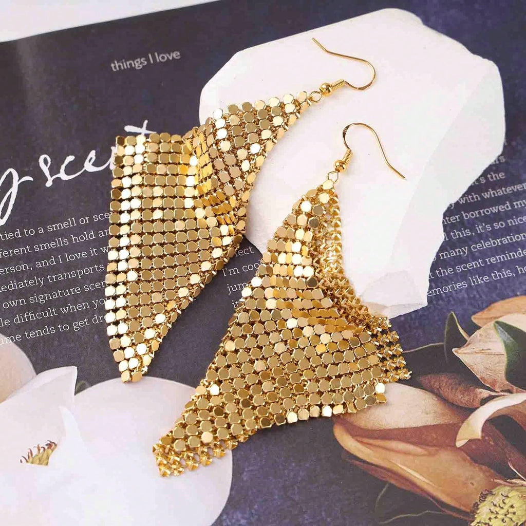 1 Pair Of Bohemian Metal Mesh Dangle Earrings Punk Gold Mesh Tassel Earrings Long Sequin Tassel Hook Earrings Lightweight Metal Mesh Earrings For Women And Girls Gift