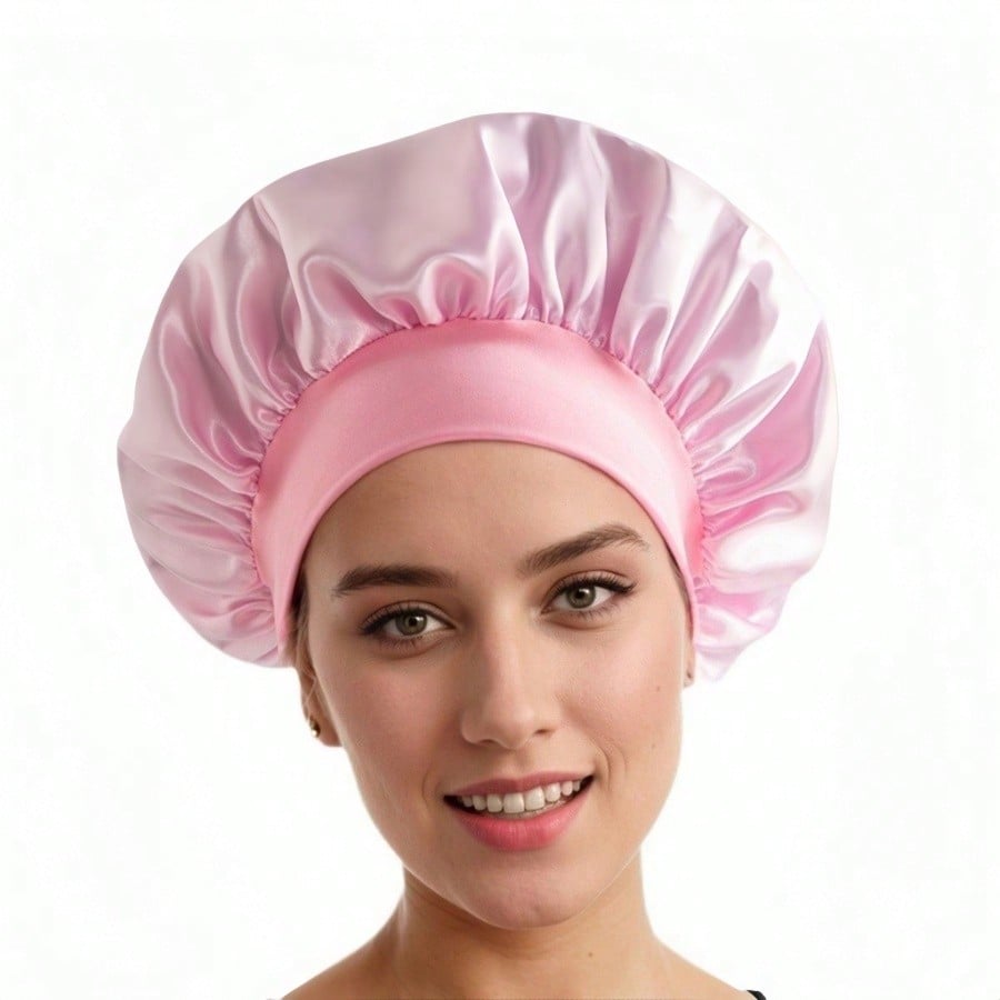 1pc Double Layer Satin Bonnet With Tie Silk Lined Sleep Cap Hair Cover For Women's Night Sleep CapCurly Natural Hair