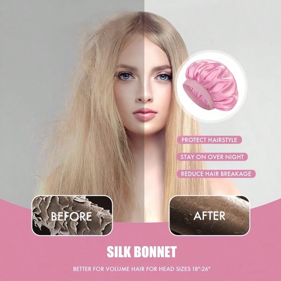 1pc Double Layer Satin Bonnet With Tie Silk Lined Sleep Cap Hair Cover For Women's Night Sleep CapCurly Natural Hair