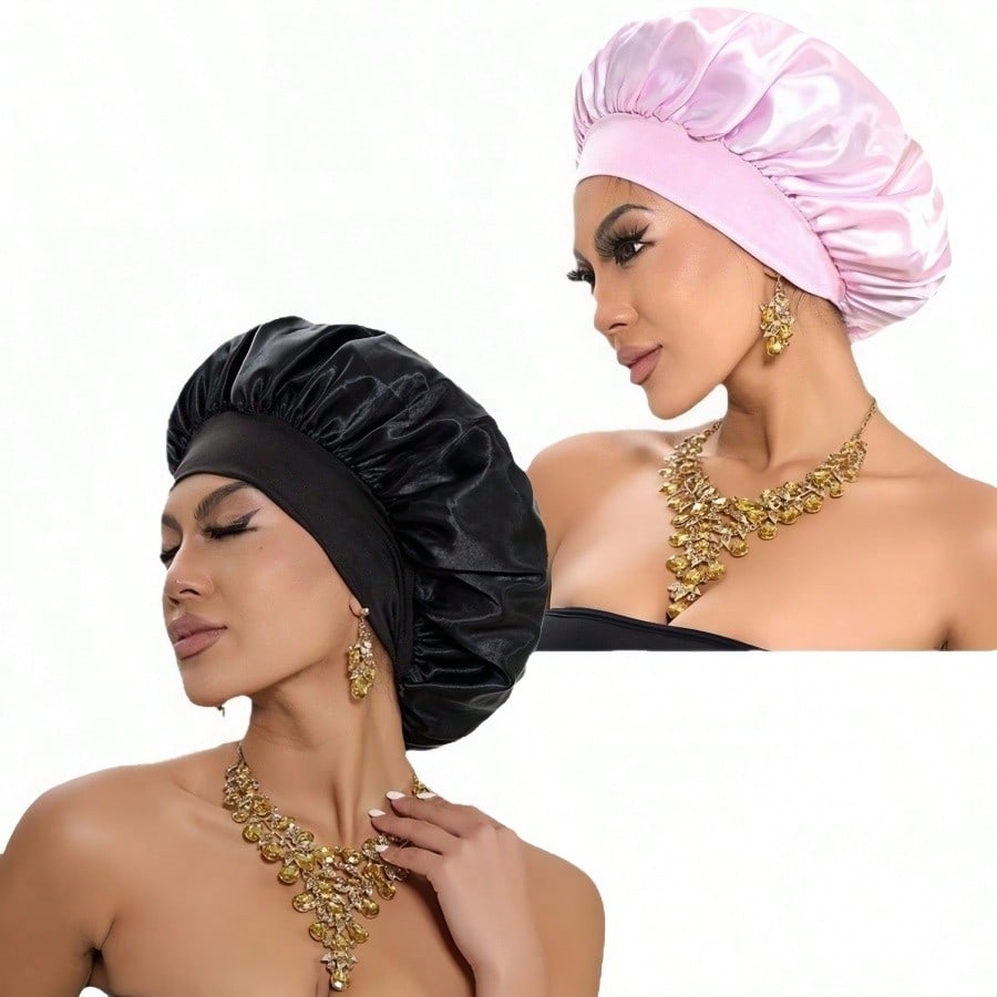 1pc Double Layer Satin Bonnet With Tie Silk Lined Sleep Cap Hair Cover For Women's Night Sleep CapCurly Natural Hair