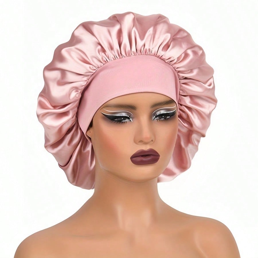 1pc Double Layer Satin Bonnet With Tie Silk Lined Sleep Cap Hair Cover For Women's Night Sleep CapCurly Natural Hair