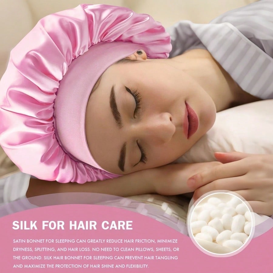 1pc Double Layer Satin Bonnet With Tie Silk Lined Sleep Cap Hair Cover For Women's Night Sleep CapCurly Natural Hair