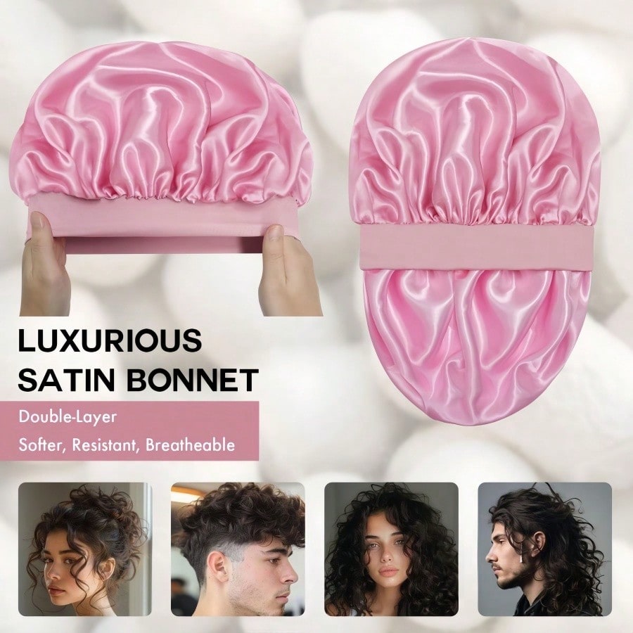 1pc Double Layer Satin Bonnet With Tie Silk Lined Sleep Cap Hair Cover For Women's Night Sleep CapCurly Natural Hair