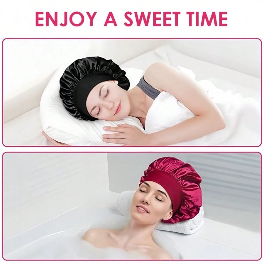1pc Double Layer Satin Bonnet With Tie Silk Lined Sleep Cap Hair Cover For Women's Night Sleep CapCurly Natural Hair