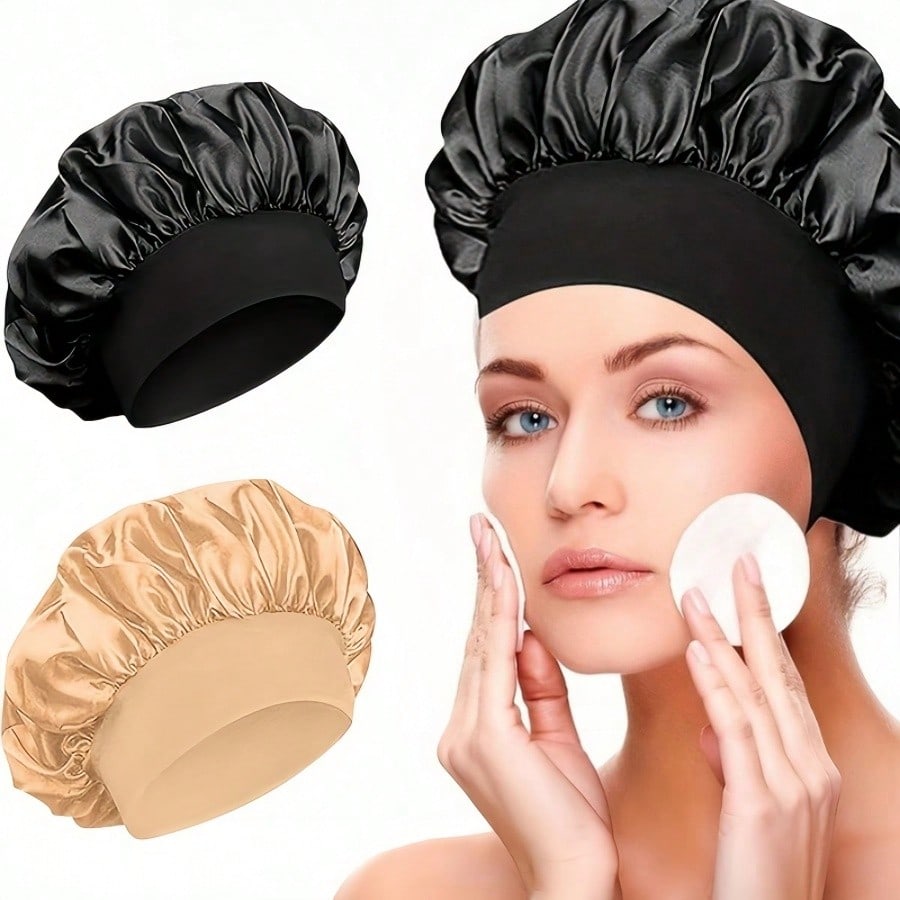 1pc Double Layer Satin Bonnet With Tie Silk Lined Sleep Cap Hair Cover For Women's Night Sleep CapCurly Natural Hair