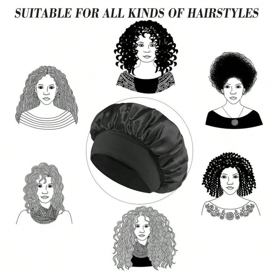 1pc Double Layer Satin Bonnet With Tie Silk Lined Sleep Cap Hair Cover For Women's Night Sleep CapCurly Natural Hair