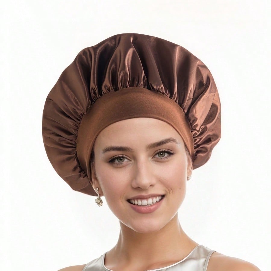 1pc Double Layer Satin Bonnet With Tie Silk Lined Sleep Cap Hair Cover For Women's Night Sleep CapCurly Natural Hair
