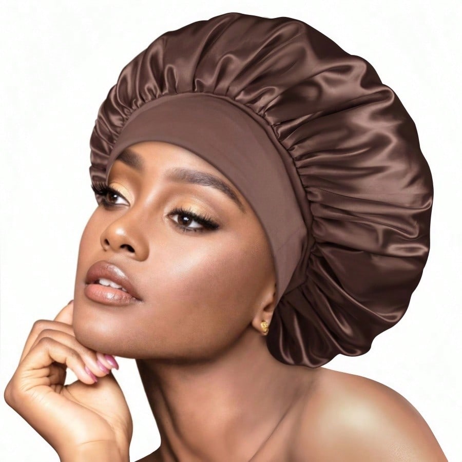 1pc Double Layer Satin Bonnet With Tie Silk Lined Sleep Cap Hair Cover For Women's Night Sleep CapCurly Natural Hair