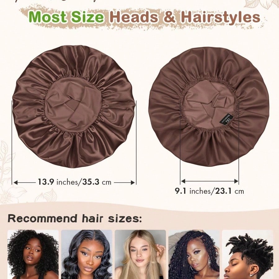 1pc Double Layer Satin Bonnet With Tie Silk Lined Sleep Cap Hair Cover For Women's Night Sleep CapCurly Natural Hair