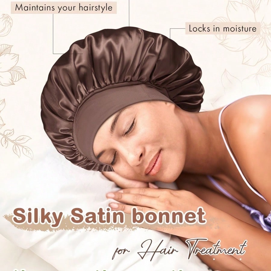 1pc Double Layer Satin Bonnet With Tie Silk Lined Sleep Cap Hair Cover For Women's Night Sleep CapCurly Natural Hair
