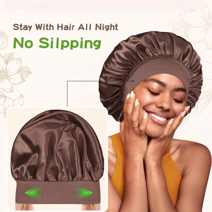 1pc Double Layer Satin Bonnet With Tie Silk Lined Sleep Cap Hair Cover For Women's Night Sleep CapCurly Natural Hair