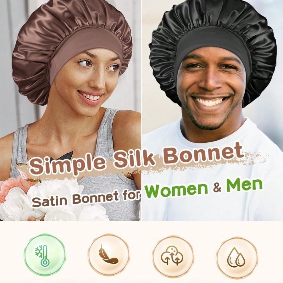1pc Double Layer Satin Bonnet With Tie Silk Lined Sleep Cap Hair Cover For Women's Night Sleep CapCurly Natural Hair