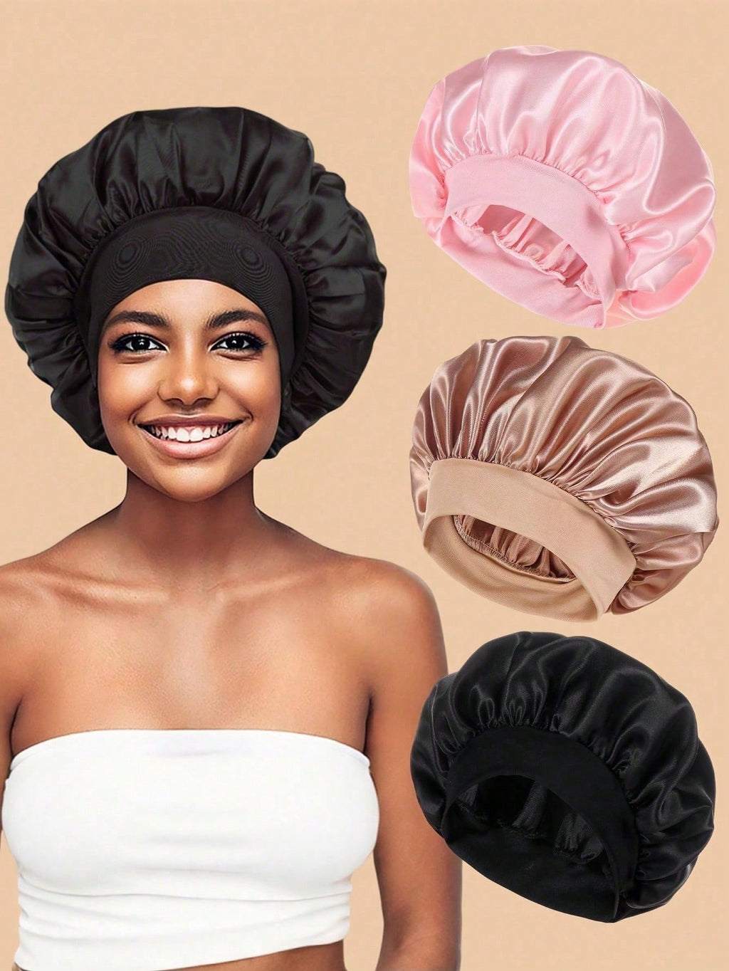 1pc Double Layer Satin Bonnet With Tie Silk Lined Sleep Cap Hair Cover For Women's Night Sleep CapCurly Natural Hair
