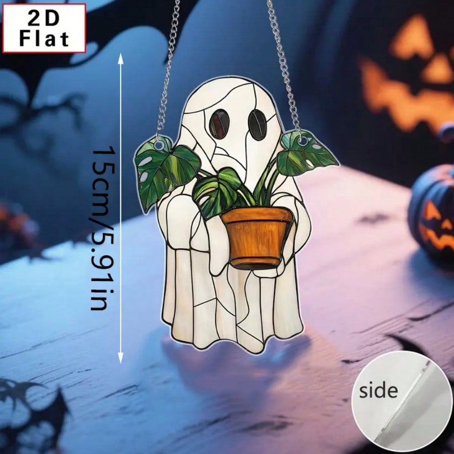 1 Piece Of Colorful Ghost Decoration: Halloween 2D Acrylic Decoration, DIY Party Gift, Car Suspension Decoration, Cute Haunted House Decoration, Gothic Sun Catcher, Autumn Cute Little Ghost Greenhouse Decoration, Halloween Window Decoration Gift