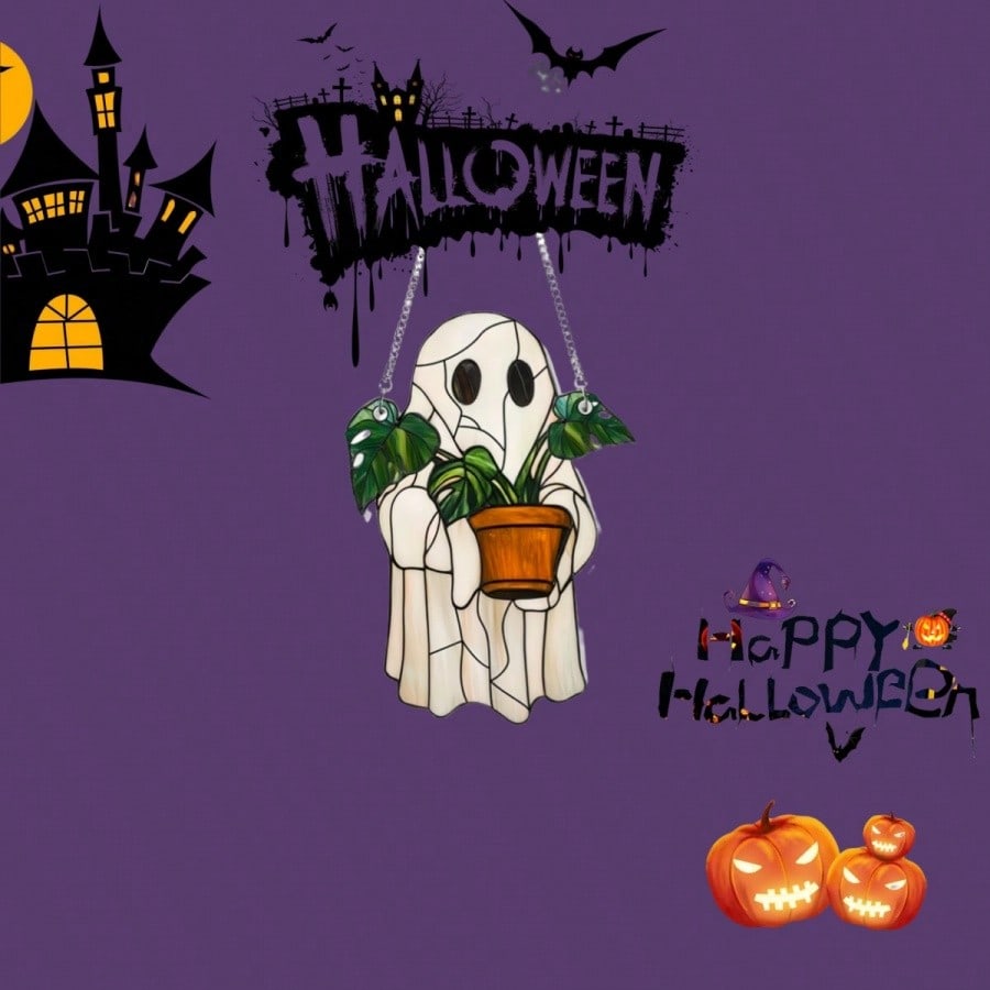1 Piece Of Colorful Ghost Decoration: Halloween 2D Acrylic Decoration, DIY Party Gift, Car Suspension Decoration, Cute Haunted House Decoration, Gothic Sun Catcher, Autumn Cute Little Ghost Greenhouse Decoration, Halloween Window Decoration Gift