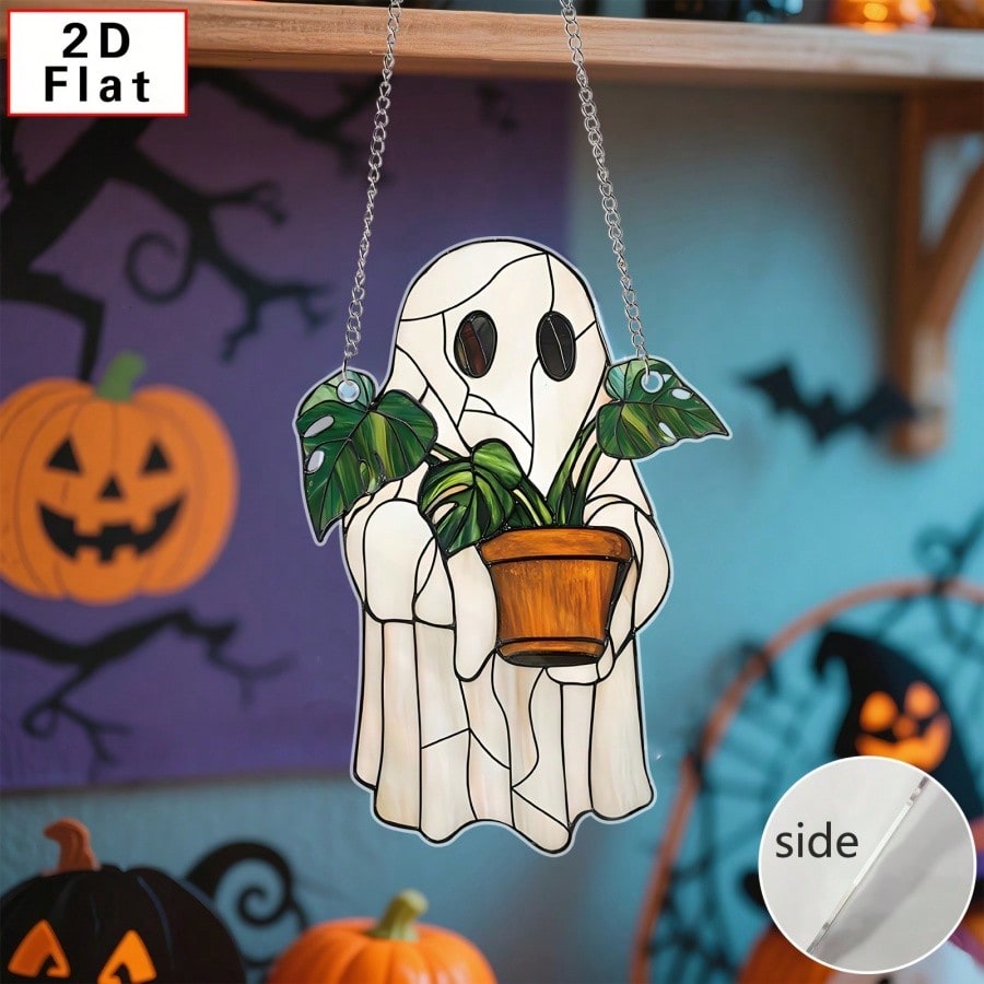 1 Piece Of Colorful Ghost Decoration: Halloween 2D Acrylic Decoration, DIY Party Gift, Car Suspension Decoration, Cute Haunted House Decoration, Gothic Sun Catcher, Autumn Cute Little Ghost Greenhouse Decoration, Halloween Window Decoration Gift