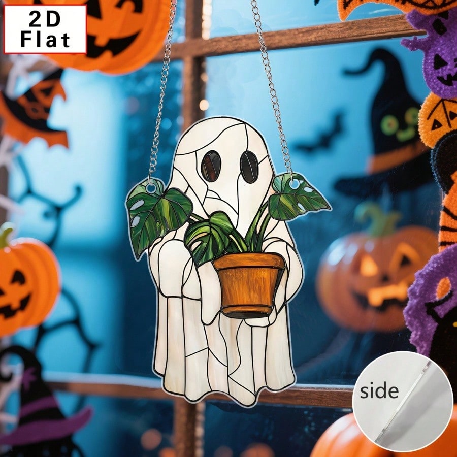 1 Piece Of Colorful Ghost Decoration: Halloween 2D Acrylic Decoration, DIY Party Gift, Car Suspension Decoration, Cute Haunted House Decoration, Gothic Sun Catcher, Autumn Cute Little Ghost Greenhouse Decoration, Halloween Window Decoration Gift