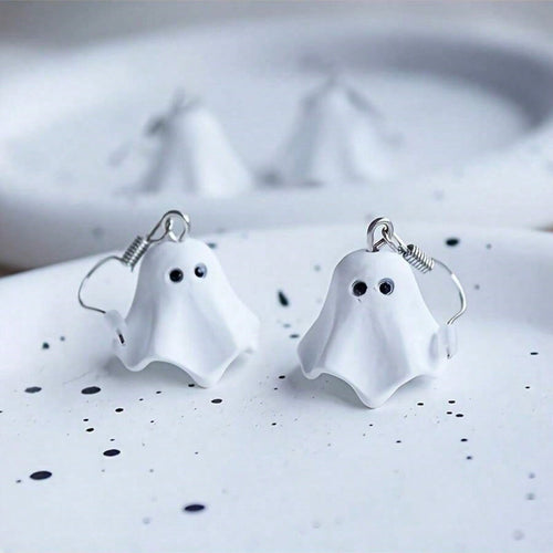 1 Pair Of New Fashionable Cute Cartoon Ghost Earrings, Halloween Party Earrings, Suitable For Halloween Costumes, Themed Party Events, Holiday Gifts, Suitable For Parties, Friends And Family Gifts, Halloween Accessories, Party Accessories, Playful Design