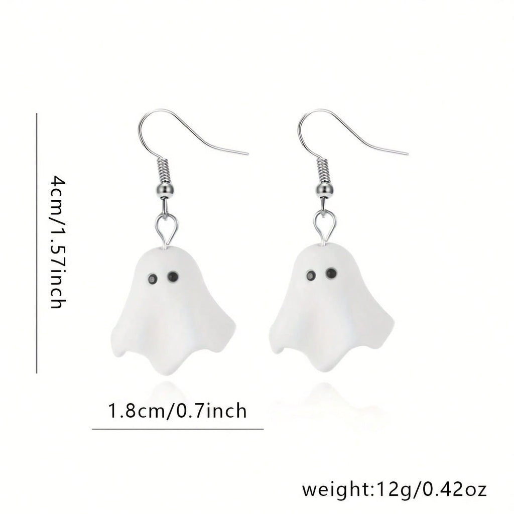 1 Pair Of New Fashionable Cute Cartoon Ghost Earrings, Halloween Party Earrings, Suitable For Halloween Costumes, Themed Party Events, Holiday Gifts, Suitable For Parties, Friends And Family Gifts, Halloween Accessories, Party Accessories, Playful Design