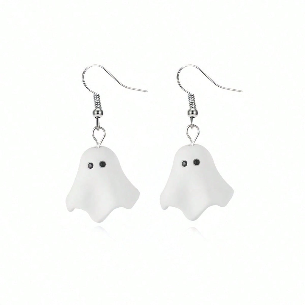 1 Pair Of New Fashionable Cute Cartoon Ghost Earrings, Halloween Party Earrings, Suitable For Halloween Costumes, Themed Party Events, Holiday Gifts, Suitable For Parties, Friends And Family Gifts, Halloween Accessories, Party Accessories, Playful Design