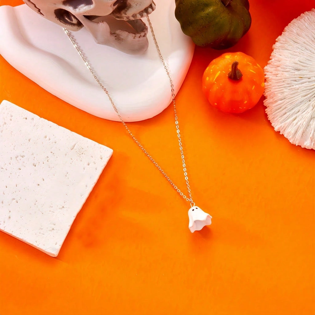 1 Piece Of Women's Necklace - With Cute Cartoon Ghost Pendant, Cute Gothic Jewelry, Suitable For Daily Halloween/Valentine's Day Gifts - For Her Birthday/Anniversary Gifts - Necklace Without Power Supply, Pendant Necklace, Playful Accessories, Whimsical D