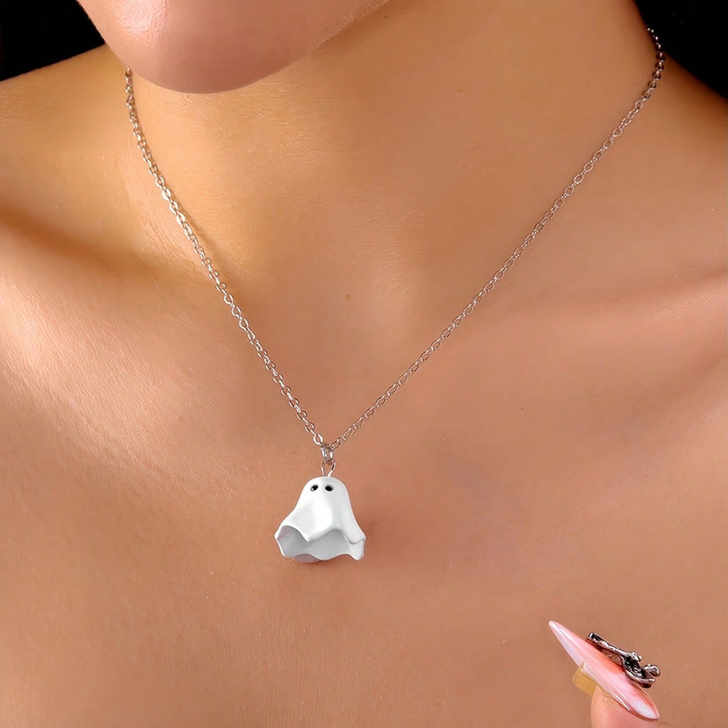 1 Piece Of Women's Necklace - With Cute Cartoon Ghost Pendant, Cute Gothic Jewelry, Suitable For Daily Halloween/Valentine's Day Gifts - For Her Birthday/Anniversary Gifts - Necklace Without Power Supply, Pendant Necklace, Playful Accessories, Whimsical D