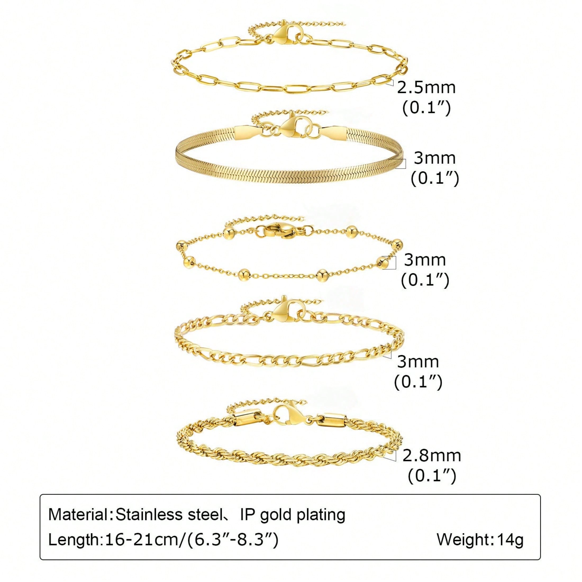 5-Piece Gold Elegant Stacked Bracelet Set, Can Also Be Worn Separately, Women Wear It For Daily Commuting/Shopping, Layered And Versatile, No Need To Choose Clothes