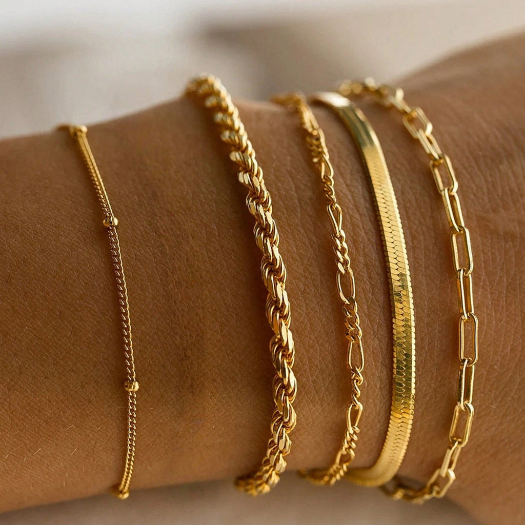 5-Piece Gold Elegant Stacked Bracelet Set, Can Also Be Worn Separately, Women Wear It For Daily Commuting/Shopping, Layered And Versatile, No Need To Choose Clothes