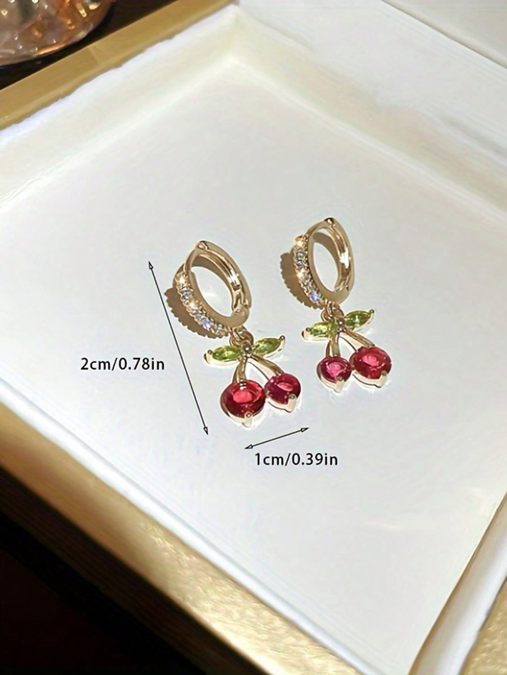 1 Pair Of Sweet, Cute And Exquisite Rhinestone Cherry Earrings, Versatile For Women's Daily Wear, Lively For Shopping And Photography, Suitable For Sweet Girl Style