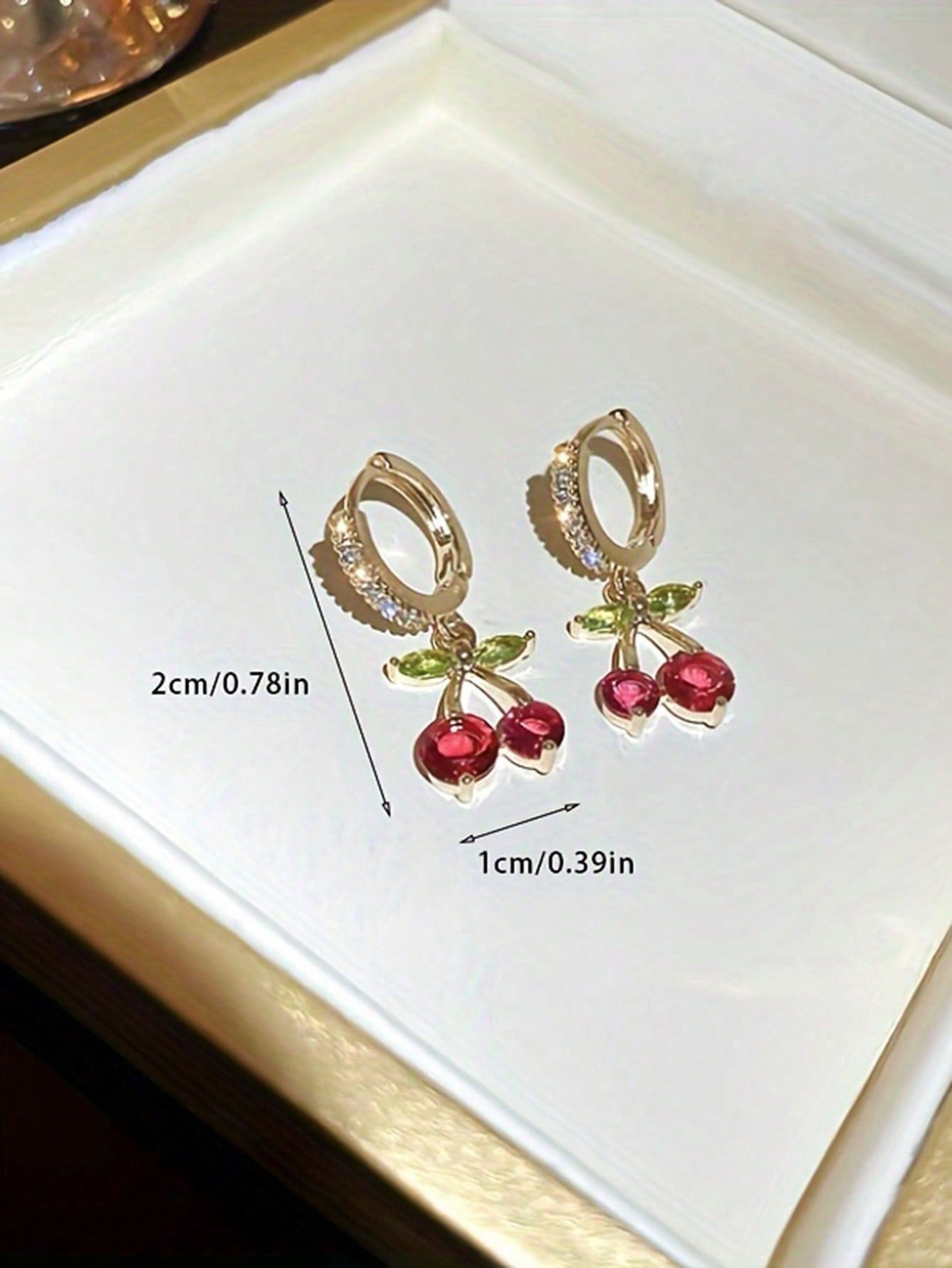 1 Pair Of Sweet, Cute And Exquisite Rhinestone Cherry Earrings, Versatile For Women's Daily Wear, Lively For Shopping And Photography, Suitable For Sweet Girl Style