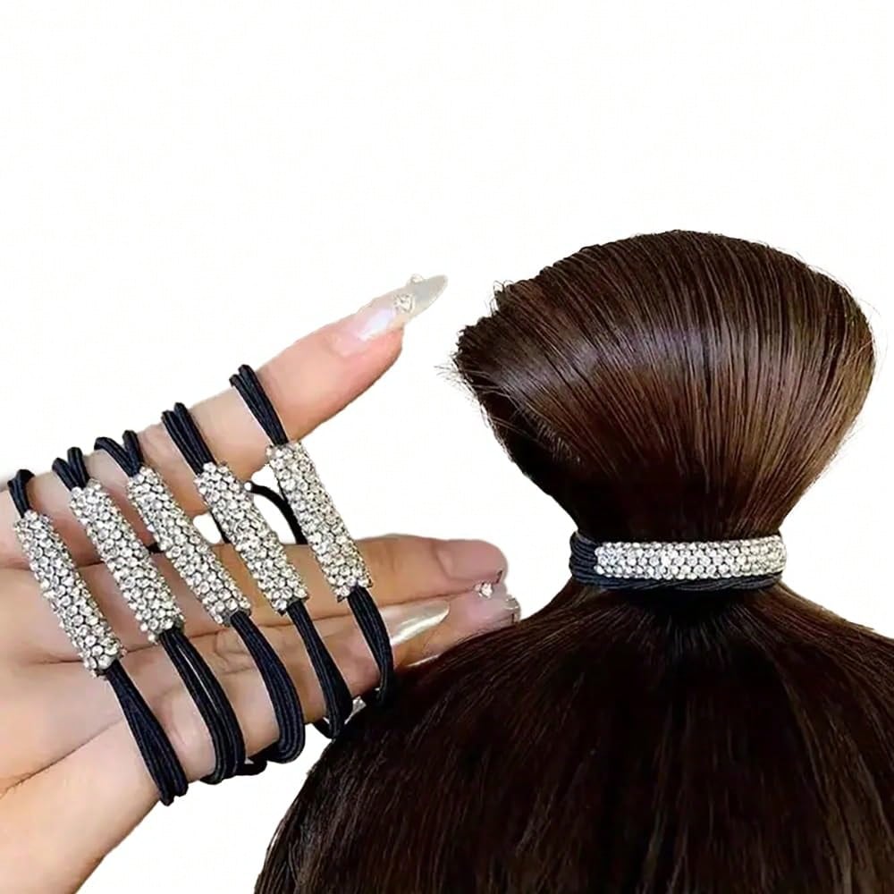 5-Piece Set Of Rhinestone Headband, Rhinestone Ponytail Fixed Elastic Headband, Ponytail Fixator For Women's Hair Accessories, Simple And Versatile, Suitable For Girls