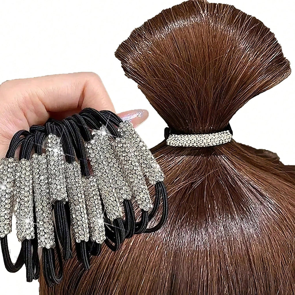 5-Piece Set Of Rhinestone Headband, Rhinestone Ponytail Fixed Elastic Headband, Ponytail Fixator For Women's Hair Accessories, Simple And Versatile, Suitable For Girls