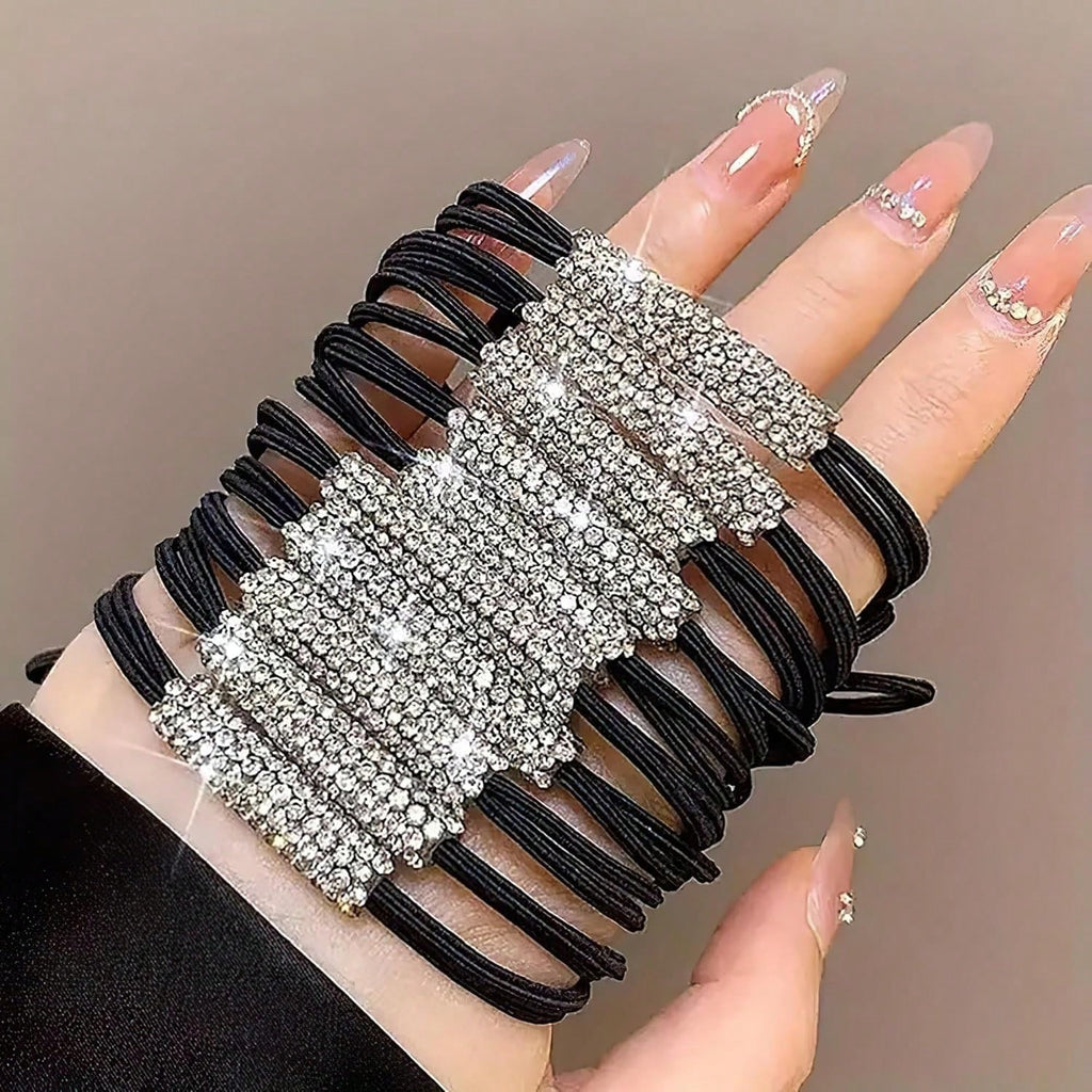 5-Piece Set Of Rhinestone Headband, Rhinestone Ponytail Fixed Elastic Headband, Ponytail Fixator For Women's Hair Accessories, Simple And Versatile, Suitable For Girls
