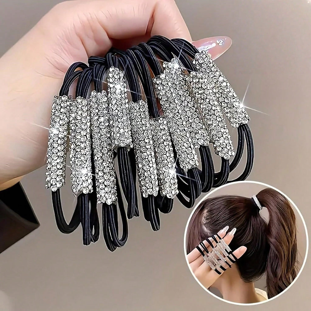 5-Piece Set Of Rhinestone Headband, Rhinestone Ponytail Fixed Elastic Headband, Ponytail Fixator For Women's Hair Accessories, Simple And Versatile, Suitable For Girls