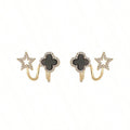 1 Pair Of Simple Classic Earrings, Korean Niche Style Black Four Leaf Flower Earrings, Light Luxury And High-End Feeling, Suitable For Girls
