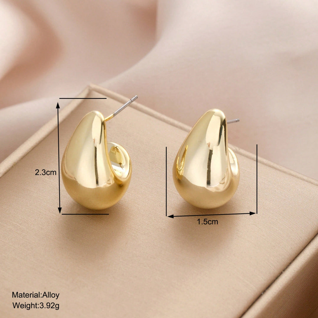 1 Pair Of Women's Thick Gold Ring Earrings, Lightweight Water Droplets Create An Elegant Feeling, Low Allergy Material, Versatile For Dates, Banquets/Daily Outings, Gift For Girlfriend And Family Holiday Jewelry