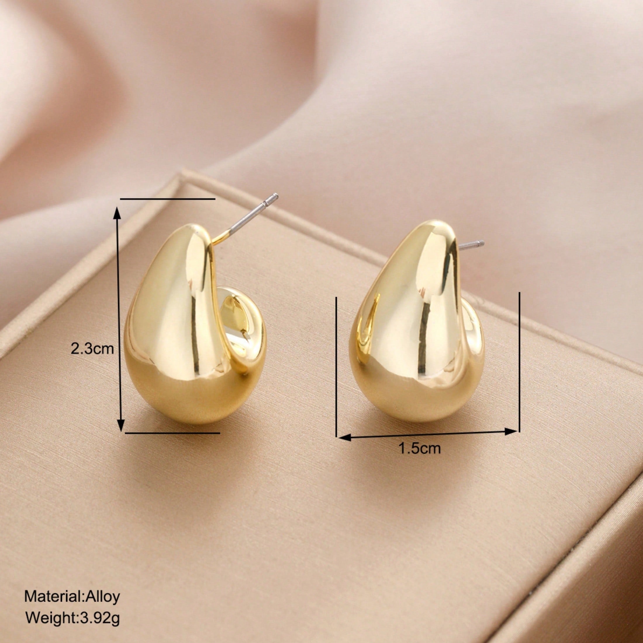 1 Pair Of Women's Thick Gold Ring Earrings, Lightweight Water Droplets Create An Elegant Feeling, Low Allergy Material, Versatile For Dates, Banquets/Daily Outings, Gift For Girlfriend And Family Holiday Jewelry