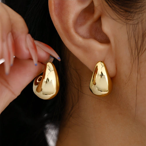 1 Pair Of Women's Thick Gold Ring Earrings, Lightweight Water Droplets Create An Elegant Feeling, Low Allergy Material, Versatile For Dates, Banquets/Daily Outings, Gift For Girlfriend And Family Holiday Jewelry