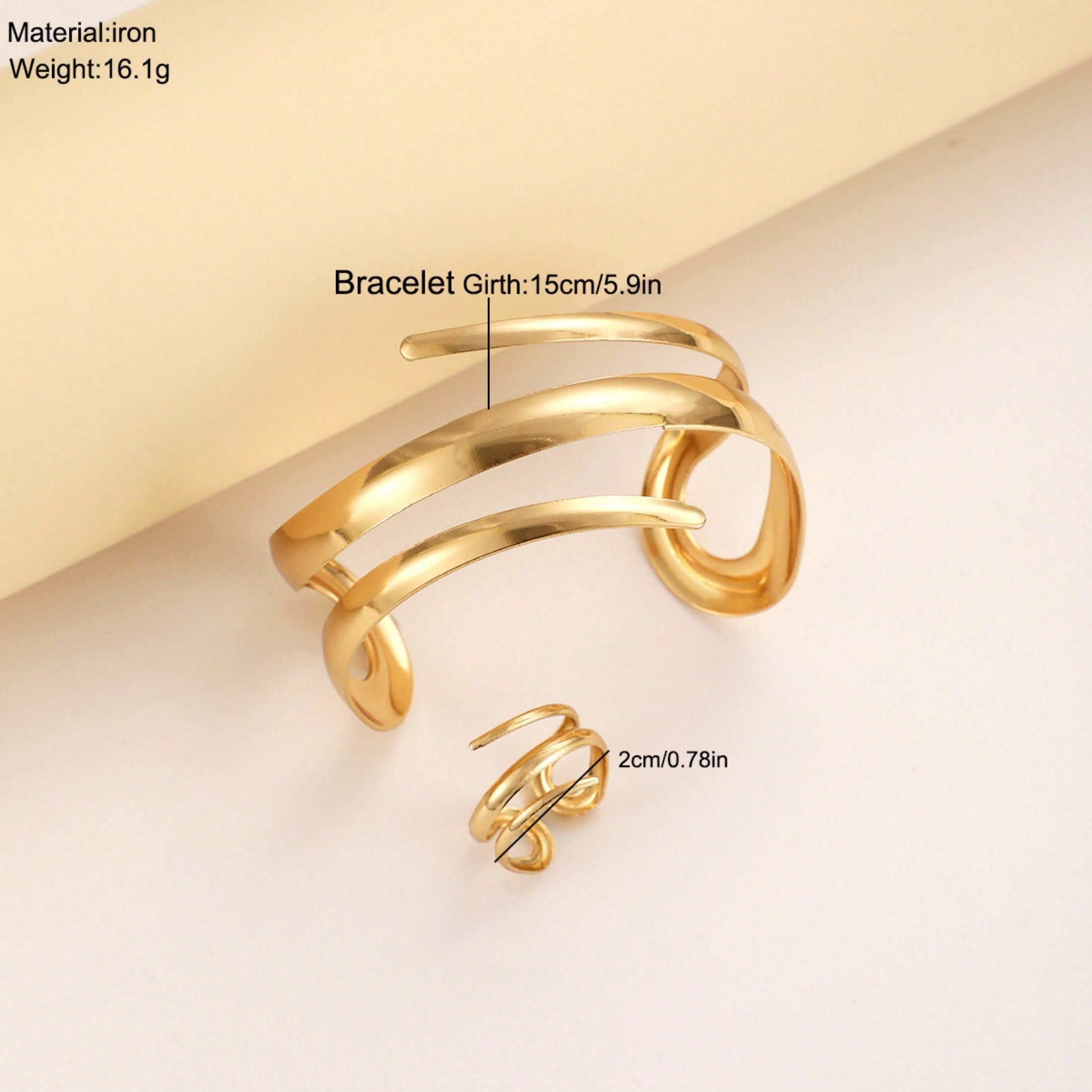 1 Set Of Exaggerated Spiral Small Accessories For Women, Wide Hollow Bracelet Ring, Elegant Daily Accessory 1 Set Of Women's Stylish Small Accessories, Wide Hollow Exaggerated Spiral, Bracelet Ring For Work & Parties