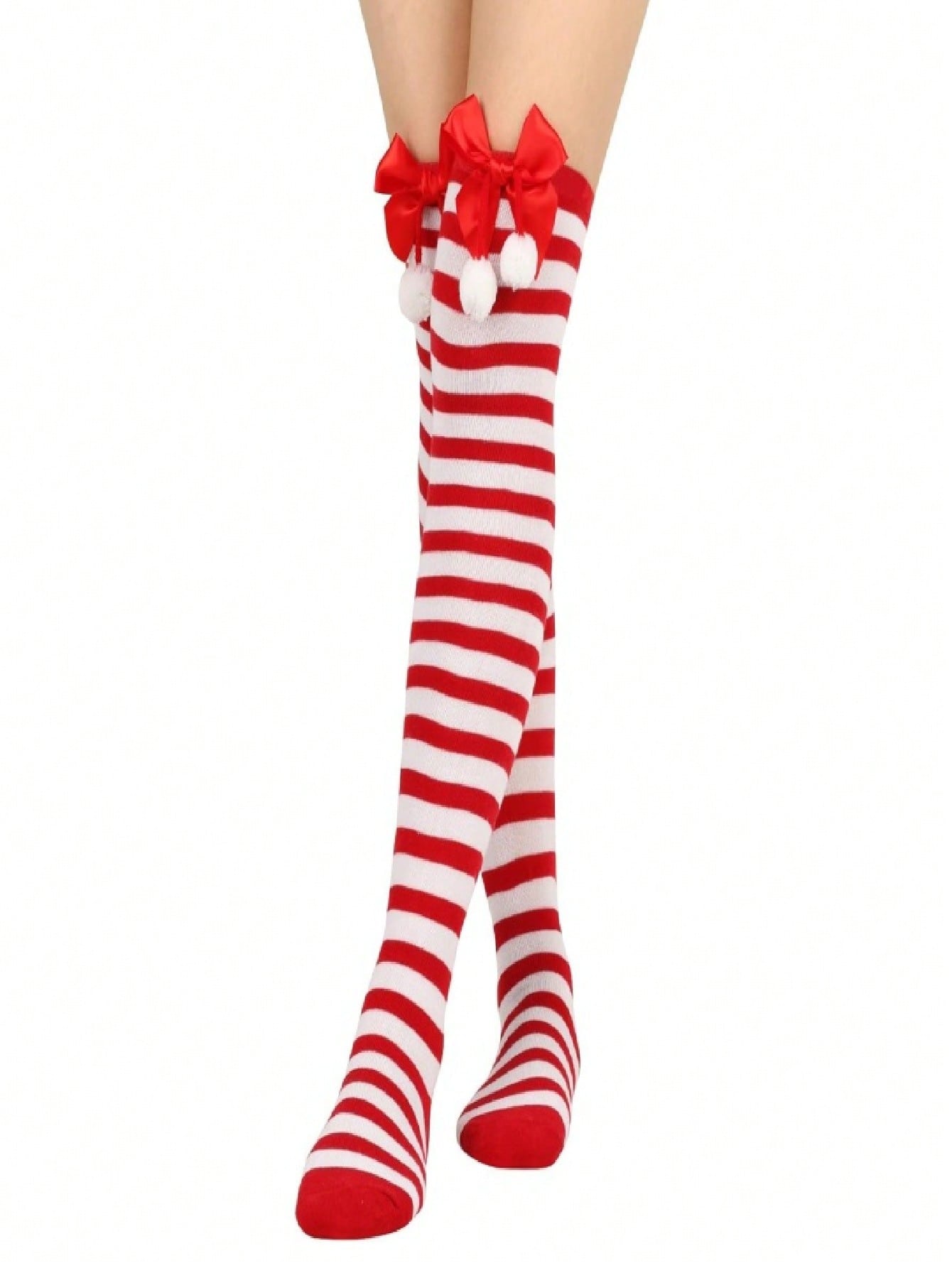 Christmas-Themed Knee-High Socks + Striped Thigh-Highs – Perfect For Women's Cosplay Parties